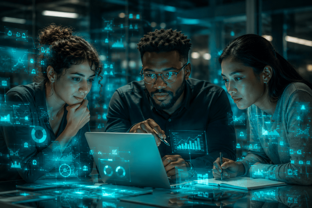 Equipo analizando datos de Odoo para reporting y toma de decisiones empresariales.