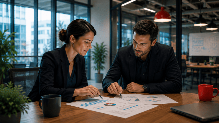 Equipo directivo revisando datos y procesos para evaluar soluciones ERP empresariales.